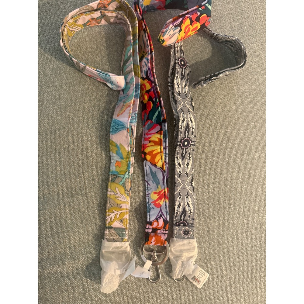 Vera Bradley Wide Lanyard 3pc‎ Bundle Rain Forest Happy Blooms Plaza Tile NEW